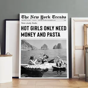 1-count wooden frame canvas, retro New York newspaper art posters, Vintage Letters Print, fashionable female figure decorations, fashionable home art wall decorations, modern living room and bedroom decorations, exquisite gifts