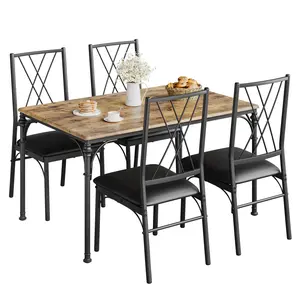 Garvee Farmhouse Dining Table Set for 4 with Bench – Modern Wood Table & 4 Chairs – 5-Piece Kitchen Table and Chairs for Small Space, Apartment