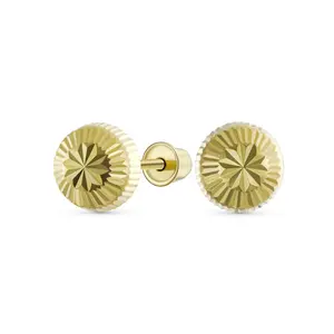 Tiny 10K Yellow Gold Half Dome Sparkling Star Design Brust Ball Stud Earrings 6MM