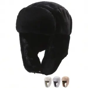 Unisex Winter Warm Ear-Covering Cap Square Barrel Type Thunder Cap Black Flat Cap Windproof Cycling Hat for Outdoor Casual Fashion hood windproof