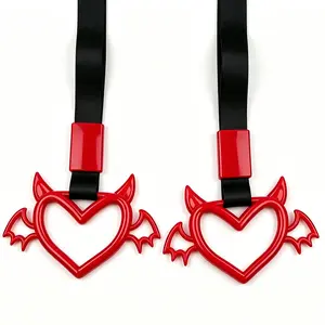 2 Pieces Heart Handle Keychains Car Accessory Heart Hand Strap Drift Charm for Car Interior Exterior Decoration(Red,Devil Style)