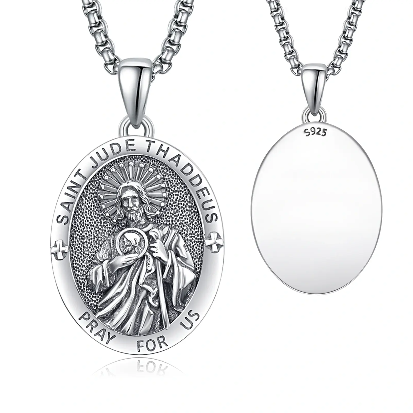 S925 Sterling Silver Personalized Engraving and St. Jude Pendant Necklace with Engraved Text