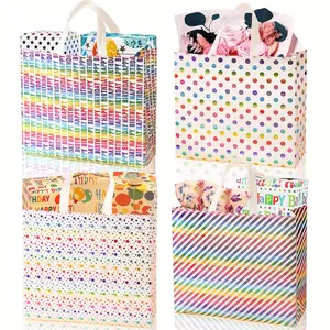 Large Reusable Non-Woven Gift Bags with Handles, Set of 12, Perfect for Birthday Parties & Grocery Shopping, Size 12.9 X 11 X 5.11 Inches