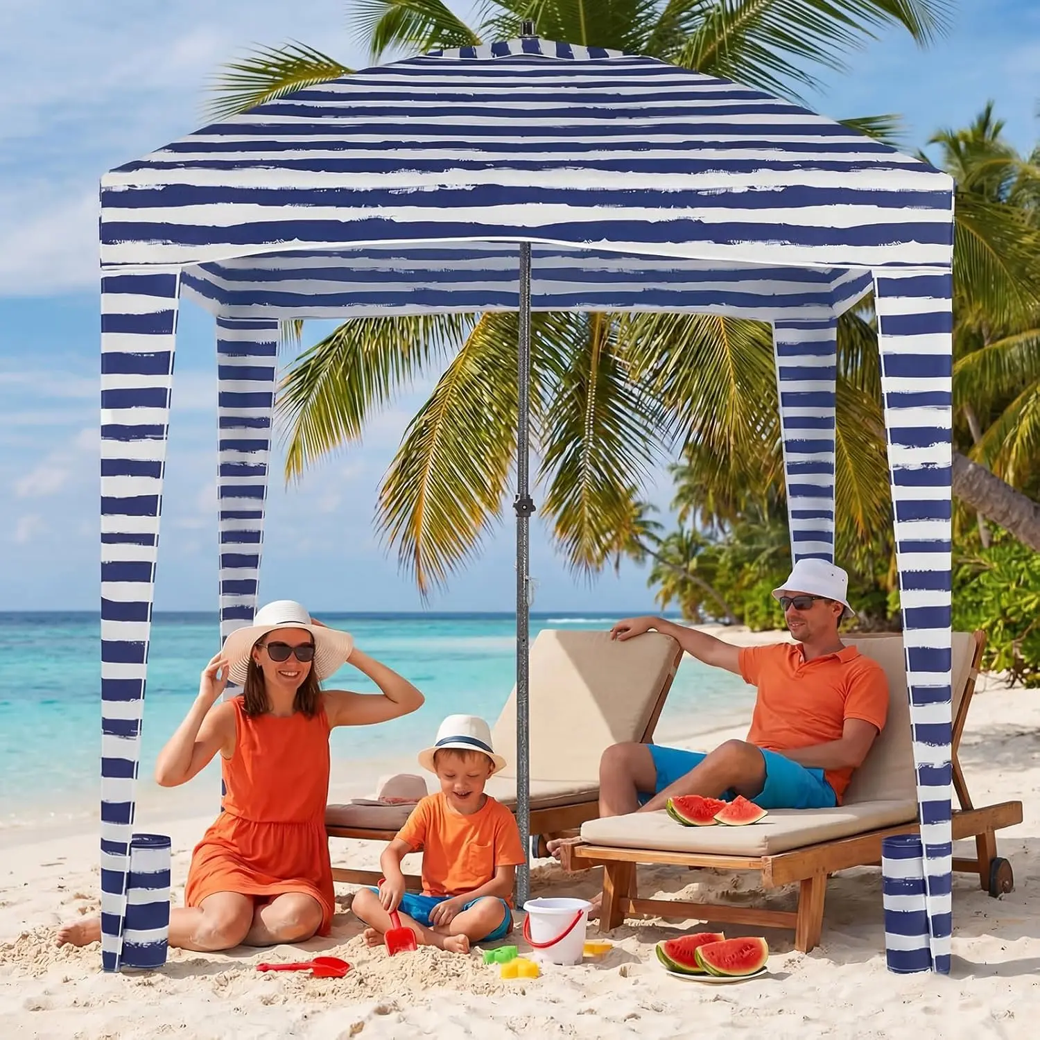 6'x6' Beach Cabana Tent with UPF 50+ Sun Protection – Detachable Side Wall, Shade Canopy for 2-3 Adults, Portable Sun Shelter for Beach, Camping, Picnic