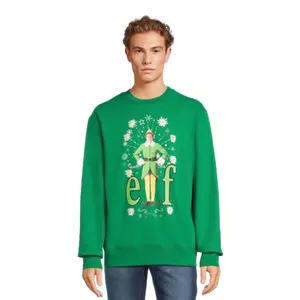 Elf Men's Light Up Christmas Sweater with Long Sleeves, Sizes S-3XL