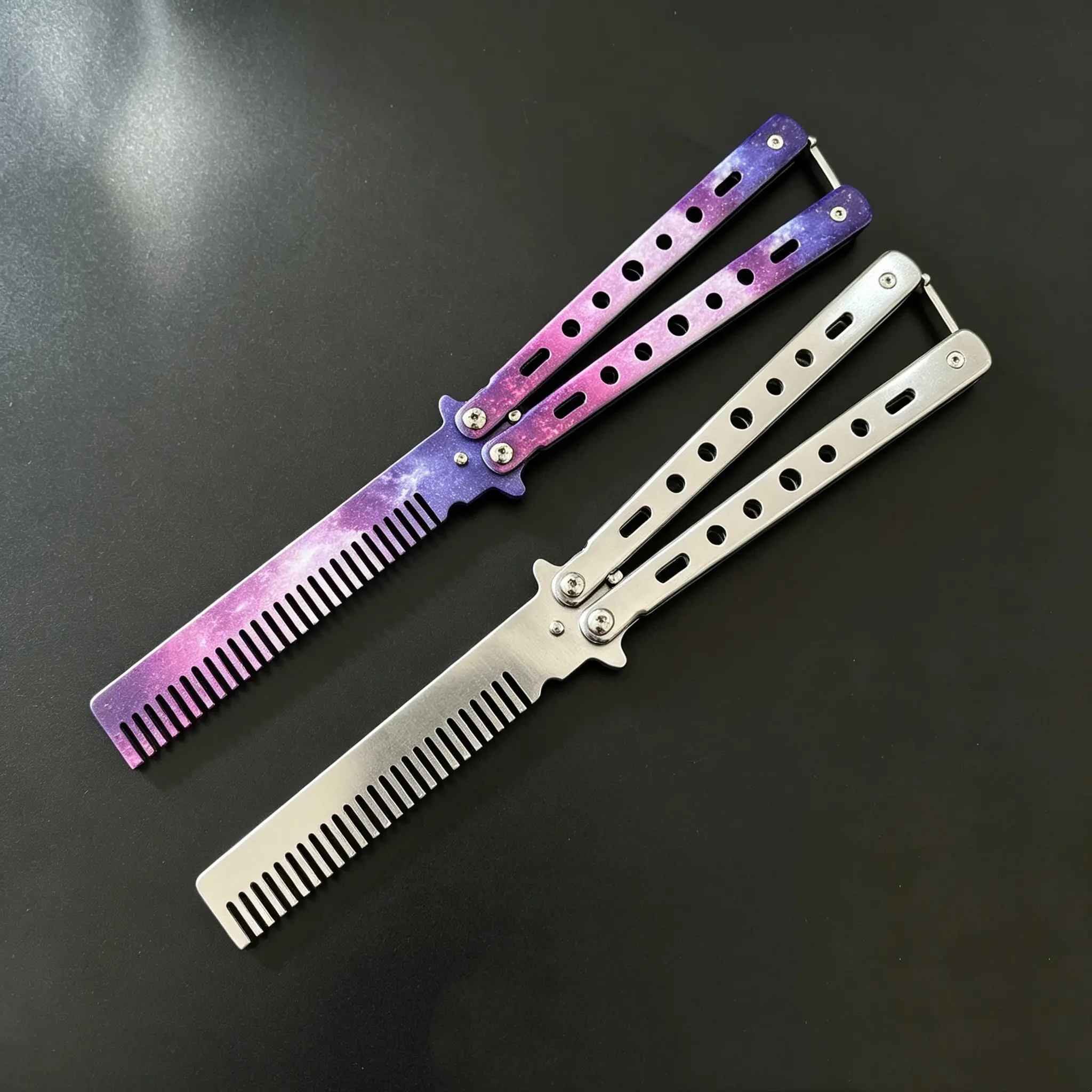 2Pcs Folding Practice Comb | Stainless Steel Training Comb | Durable, Rust-Resistant, Portable | for Hair Styling & Flipping Practice | Great Gift for Beginners