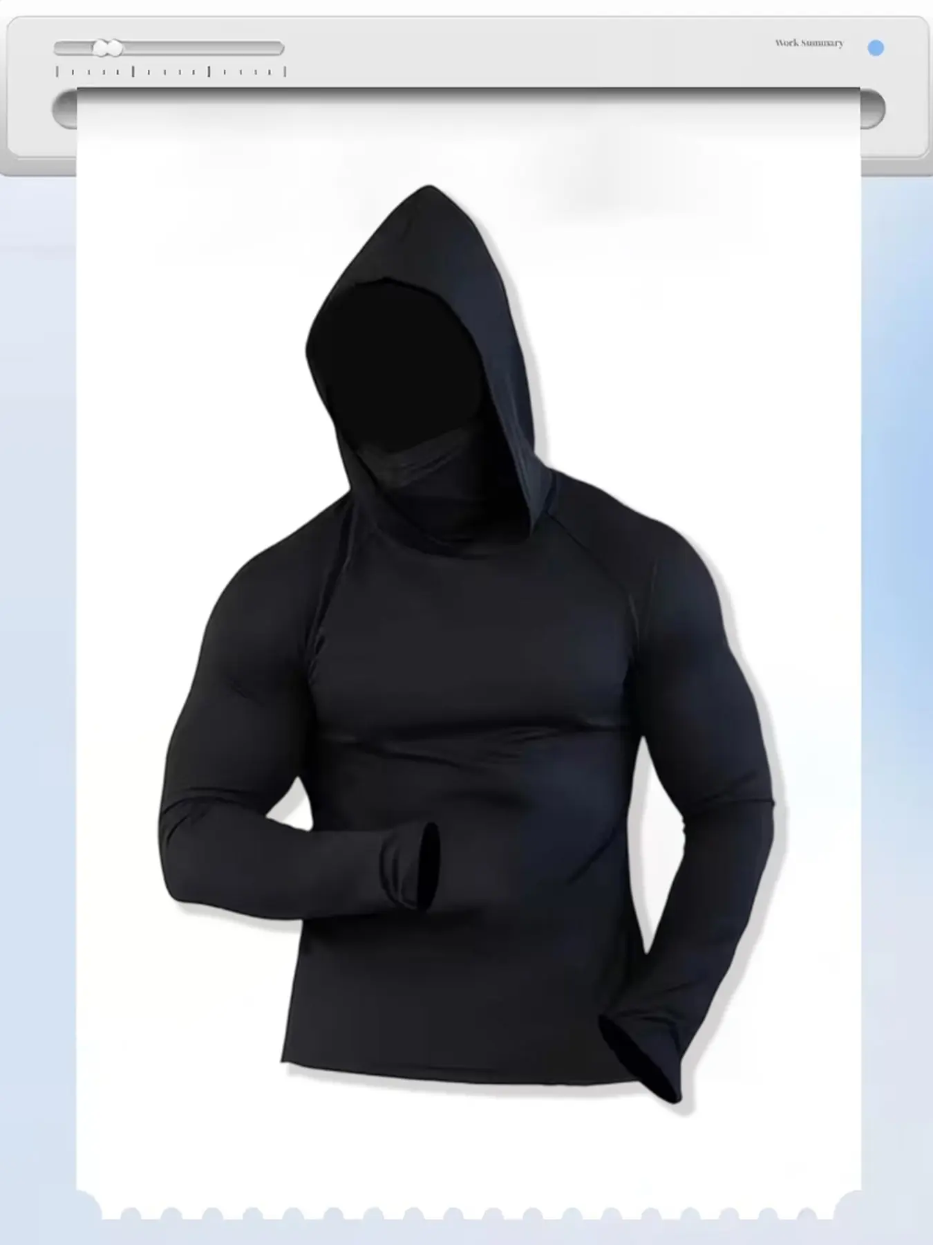 Men's Black Hooded Balaclava Long Sleeve Compression Shirt, Athletic Fitted, Quick Dry Sun Protection Tactical Hoodie with Thumb Holes, Breathable Base Layer for Workout, Cycling, Fishing