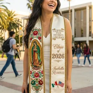 Personalized Mexican Graduation Stole 2026, Virgen de Guadalupe Catholic Sash, Custom Hispanic Heritage Stole with US Mexico Flag, Latina