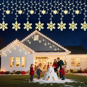 12FT 158LED Battery Powered Snowflake Curtain Lights, Icicle Hanging String Lights, Warm White Decor for Window Eaves Porch Xmas Holiday Indoor Outdoor romantic evenings