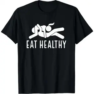 [Cotton graphic Casual shortsleeve tees] Couple Valentines Day Funny Joke Eat Healthy T-Shirt