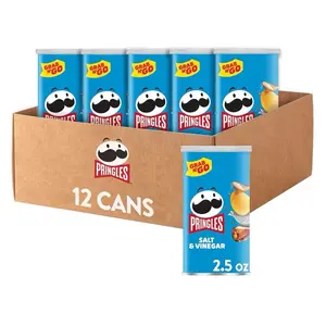 Pringles Potato Crisps Chips, Lunch Snacks, On-The-Go Snacks, Grab n' Go, Salt and Vinegar (12 Cans