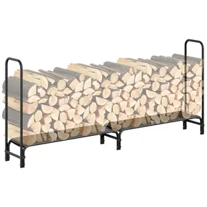 【Christmas Gift】8FT Firewood Rack Stand, Wood Holder for Outdoor Indoor Storage, Heavy Duty Wood Rack with 4000 LBS Load Capacity Keep Firewood Organized Space Saving, Firewood Holder Organizer, Black