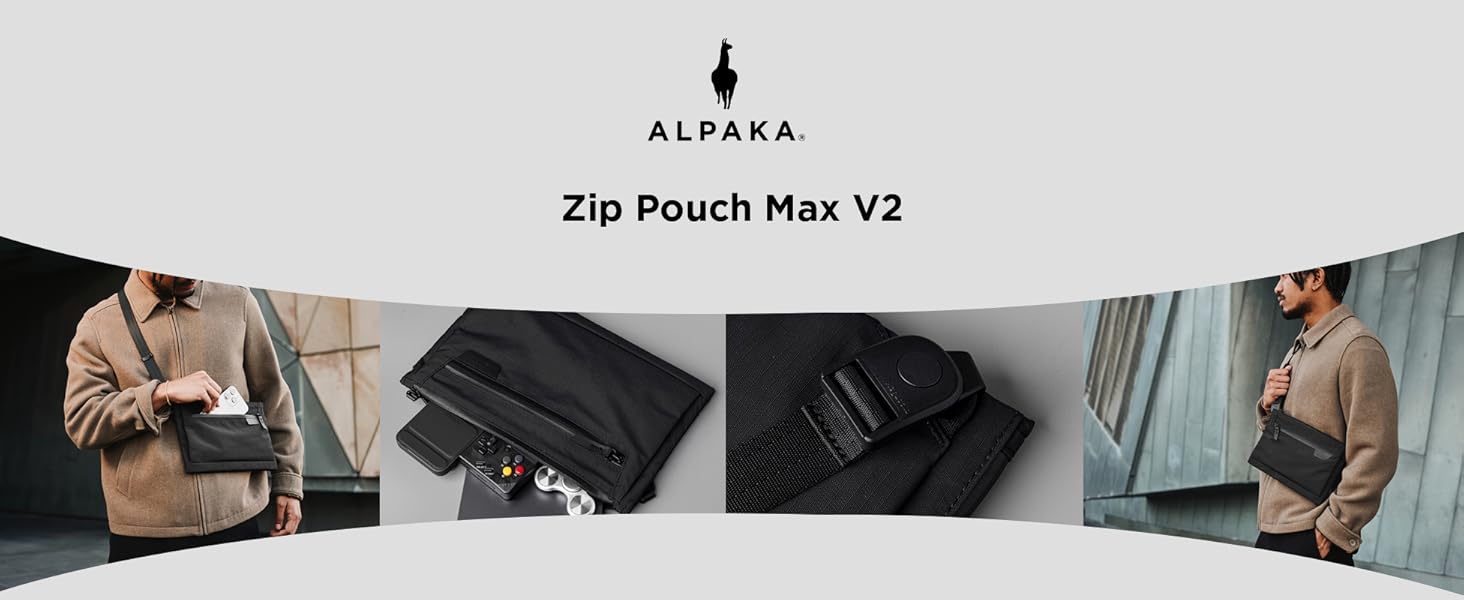 ALPAKA Zip Pouch Max V2 - Black Axoflux 210D Water Resistant Fabric, Weatherproof YKK Zippers,Front Zip Pocket, Compact Men Sling Bag - Passport Holder & Travel Wallet Pouch for Family Men