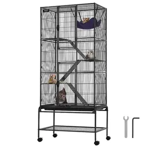VEVOR 69 Rolling Metal Ferret Cage, Large 4-Tier Cage, Small Animal Cage with Ramps Tray, Easy to Set up for Pet Rats, Hamster, Guinea Pig, Chinchilla, Squirrel, Hedgehogs, Bunny