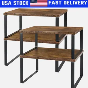 Set of 4 Counter Shelves Kitchen Stackable Cabinet Shelf Organizer Expandable