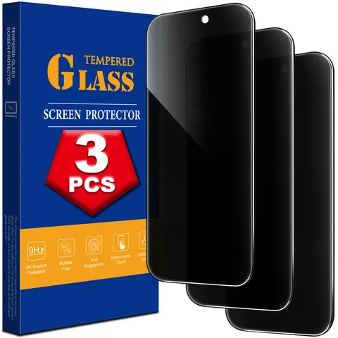 3 Pack Privacy Screen Protector For iPhone 18 17 16 15 14 13 12 11 Pro Max Duo Plus Air Mini X XS XR SE 8 7 6, Anti Spy 9H Tempered Glass, Anti-Scratch, Sensitive Touch, Anti-Fingerprint, Case Friendly