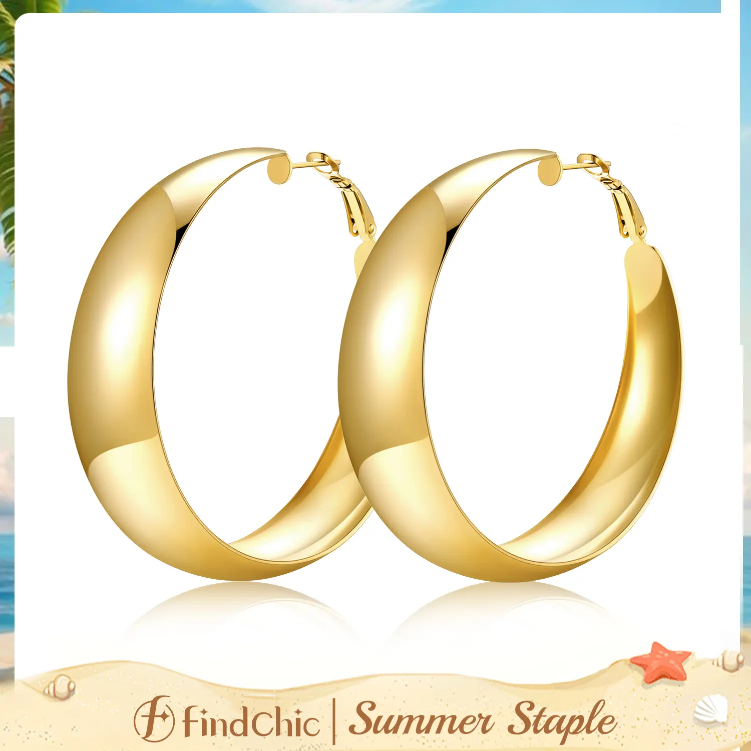 FindChic 14K Gold Plated Chunky Lightweight Hoop Earrings for Women Hypoallergenic Black Silver Gold Plated Stainless Steel 40/60/80MM Daily Chic Fashion Wide Oversized Big Large Statement Hoops Earrings Jewelry Gift for Women Girls #tiktokshopsummersale