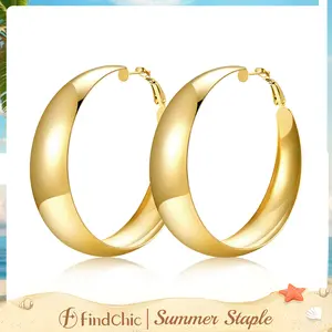 FindChic 14K Gold Plated Chunky Lightweight Hoop Earrings for Women Hypoallergenic Gold Silver Black 40/60/80MM Stainless Steel Large Hoops Earrings for Women Girls