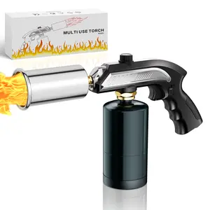 Powerful Propane Torch, One Touch Max Flame Button with Safety Lock, Adjustable Blow Torch for Steak Searing, BBQ, Fireplace, Charcoal and Wood, Great New Year Gift [Propane Tank Not Included]
