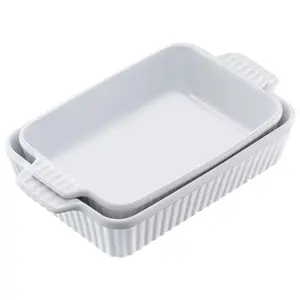 VEVOR Ceramic Baking Dish, TikTokShopBlackFriday, 7" x 11", Bakeware Set of 2, Rectangular Casserole Dish Set, Baking Pans with Handles, Oven Secure, Lasagna Pans Deep for Cooking, Thanksgiving & Christmas Present, White