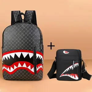 Anime Cartoon Shark Mouth Design Backpack - Red & Black Soft Shell Laptop Backpack with Adjustable Straps,, Multiple Pockets for School, Travel, Unisex Teens & Adults, Holiday Gift, Secure Zipper Closure, Shark Backpack Novelty Casual