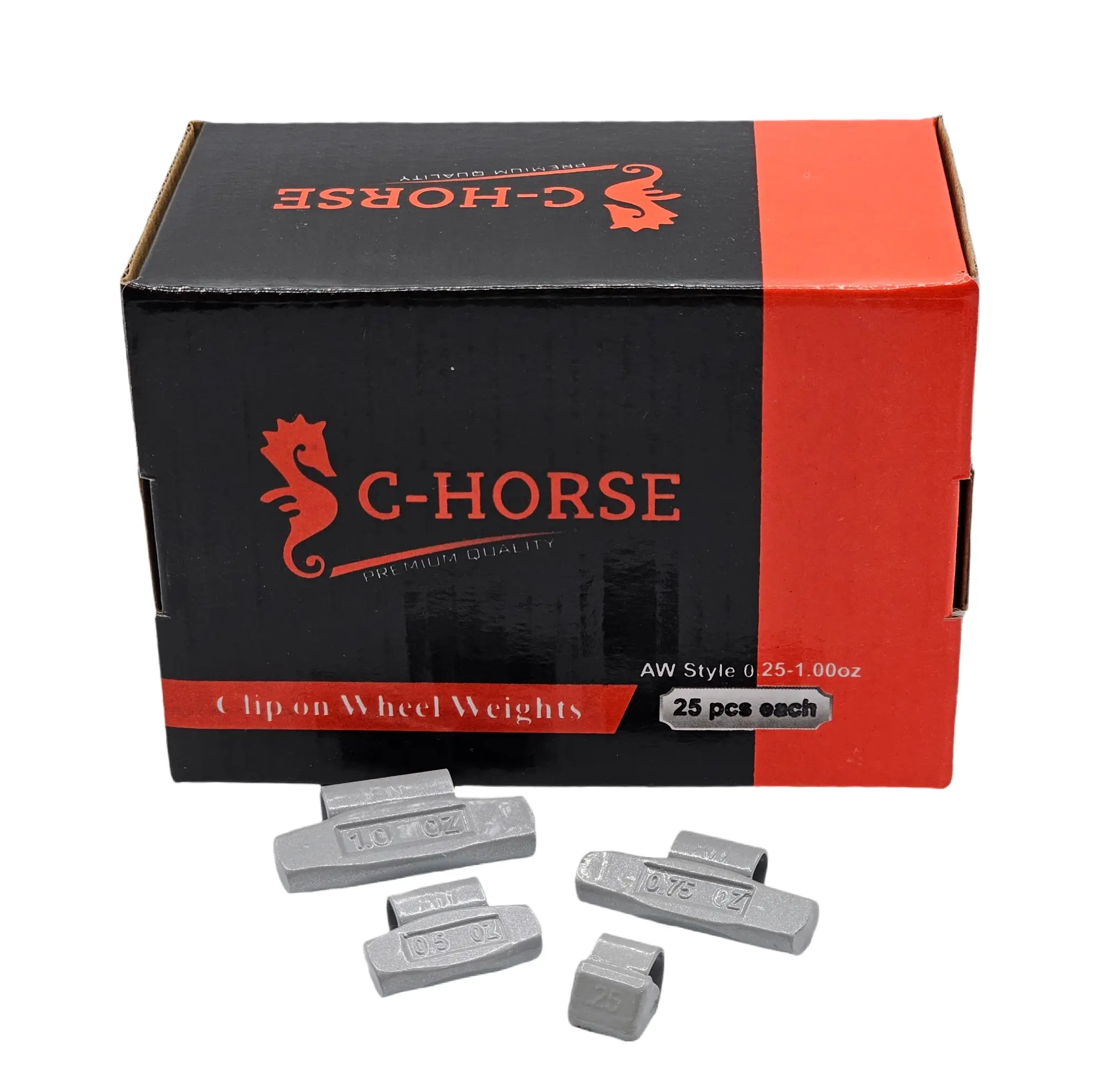 C-HORSE 100Pcs AW Clip-On Wheel Weights Assortment, Grey Coated Hammer-On Tire Balancing Weights, 0.25oz 0.50oz 0.75oz 1.0oz (25 Each) for Aluminum Alloy Wheels, Car SUV Truck Van