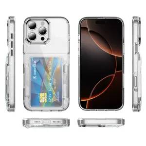 JIACC Flip Transparent Card Holder Phone Case For iPhone 17 16 15 14 13 12 Pro Max Plus Air 16E, Shockproof Cover Transparent, Full Cover Hard, Shockproof Protection Anti-Fall Shell, Anti-Fall Card Holder With Bracket, Dual Card Slot Design