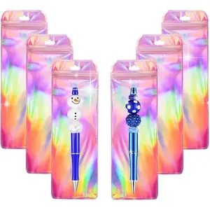 100 Pack Holographic Beadable Pen Packaging Bags Resealable Pen Bags for Bead Pens Small Business Party Favors,  Storage, , , Craft Supplies & Lip gloss 2.36x7.3"