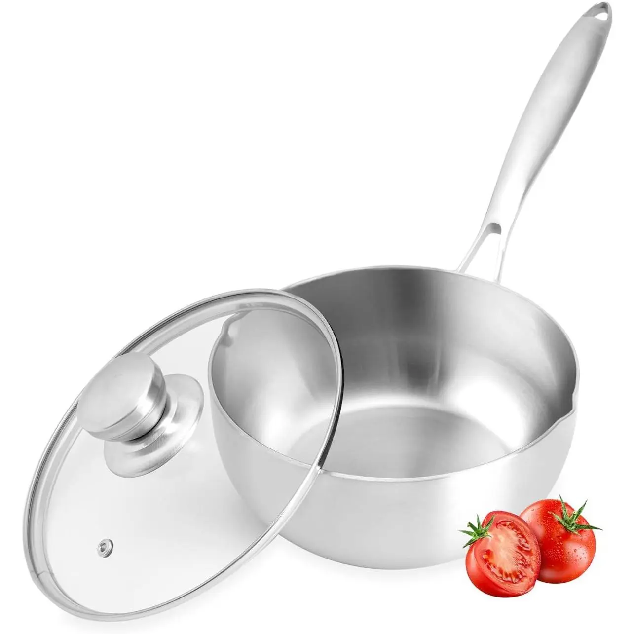1.69qt Tri-Ply Stainless Steel Small Saucepan - Whole Body Construction, Heavy Bottom, Stove Compatible, Induction Ready, Thermal Retention, Transparent Lid with Handle, No Hassle Cleaning, Dishwasher & Oven Safe, BPA-Free Daily Culinary Milk Pot, Cookwar