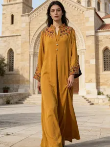 Elegant Embroidered Stand Collar Dress, Fitted Plain Solid Design, All Seasons Wear, Fashionable Women's Clothing, Casual Wear, Perfect for Any Occasion