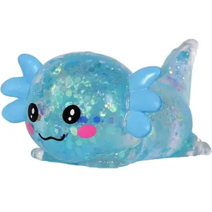 Summer Spring Gift Axolotl Squishy Stress Ball, Soft TPR Slow Rising Squeeze Toy, Cute Axolotl Fidget Toy for Stress Relief, Anxiety Calming Sensory Toy for Kids Adults(Blue Lie Axolotl)