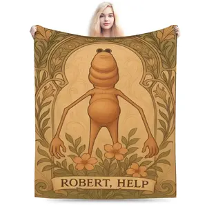 Marcus The Worm Anime-Themed Flannel Blanket - Extra Large Soft Plush All-Season Bedspread with Robert Help Design, Durable Polyester for Sofa, Bed, Couch, And Floor - Ideal Christmas, Halloween