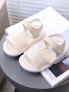 Girls' Pearl Gloss Slippers Sandals, Soft Durable, One Strap Velcro Ankle Band Design, Indoor Outdoor Wear, Ages 1-7, Fashion Practical