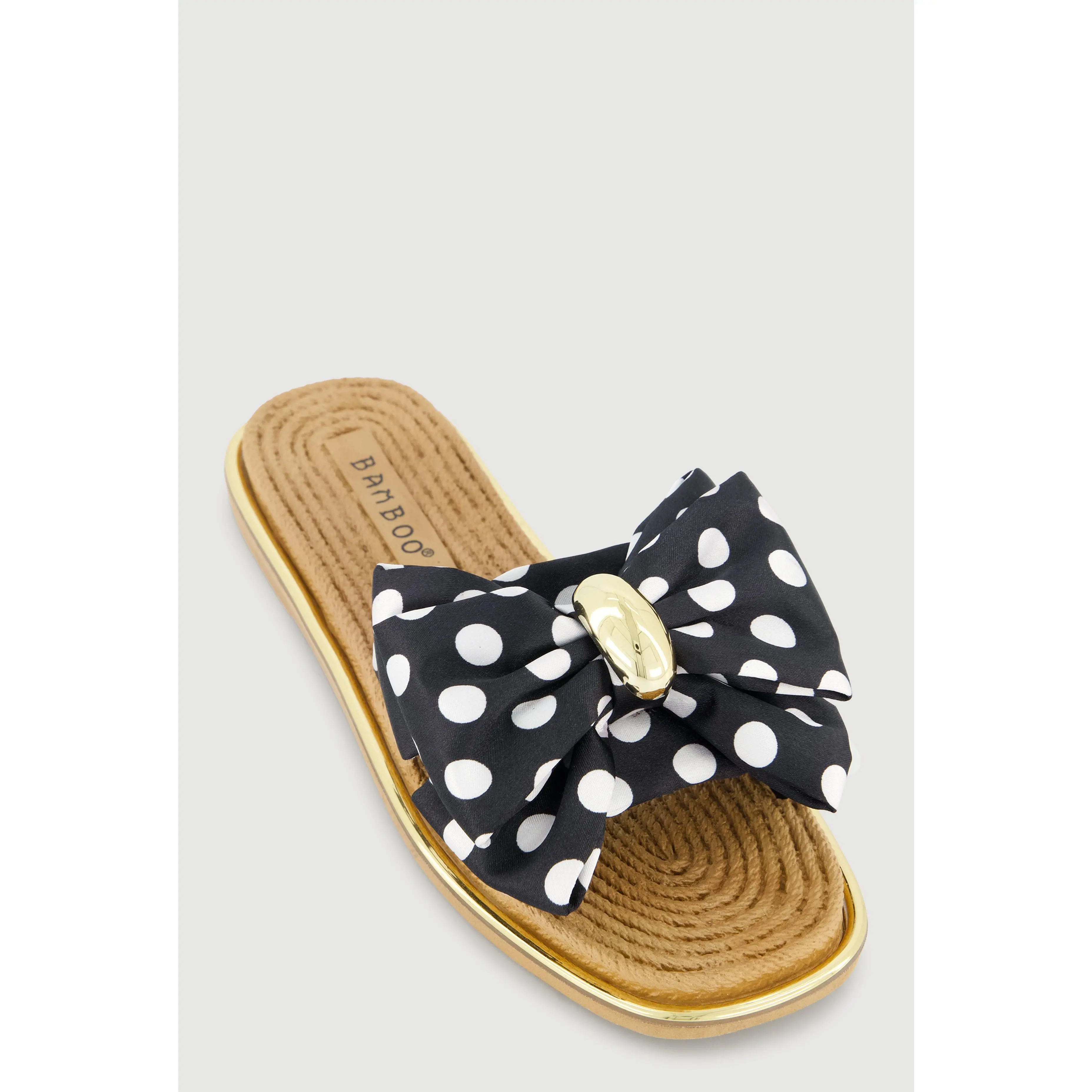 Metallic Trim Bow Detail Slide Sandals