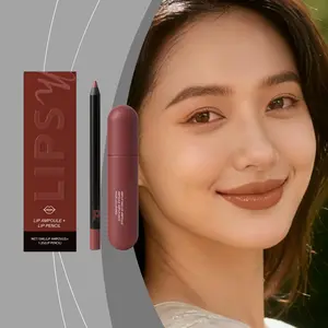Caramel Cotton Lipliner Set, Moisturizing Lip Balm 15ML + Lip Liner 1.2g, Natural Lip Line Definition, Long-Lasting Makeup