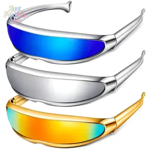 3PCS  New Upgraded TikTok Viral Y2K Futuristic Sunglasses for Women & Men, Cyberpunk Shield Visor Eyewear, Metallic Wrap Around Rave Festival Glasses, Trendy 2026 Streetwear Space Age Sun Shades Reflective Safety Hard Hat with Playing Card Fedora biking