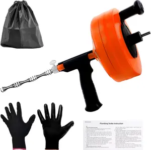 50FT, Drain Snake with Adapter, Plumbing Snake Clog Remover Use Manually or Powered for, and Shower Drains