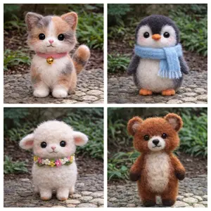 1Set Animal Needle Felting Kit, Felting kits for Beginners adult with Step-by-Step Video Tutorials, Bear / Sheep / Cat / Penguin DIY Felting Kit, Cute Funny Home Decorative Ornaments, Birthday Valentine's Day and Christmas Gifts, Soft Stuffed Animals