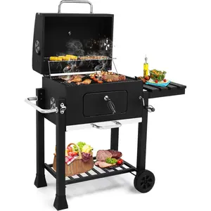 Large Barrel Charcoal BBQ Grills with 794 SQ.IN. Cooking Area, Outdoor Barbecue Grill with Adjustable Charcoal Tray & Foldable Side Table for Backyard Patio Picnic