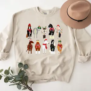 Horse Lover Animal Christmas Sweatshirt, Christmas Farm Animals Shirt, Funny Horse Christmas Sweatshirt,Horses In A Row Shirt, Xmas Gift for Horse Mom