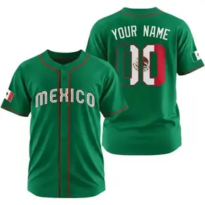 Mexico Flag Custom Name Number Baseball Jersey – Personalized Mexican Style Lightweight Breathable Button Up Shirt