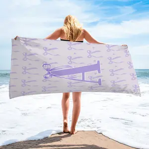 Personalized Initial Letter A Beach Towel, Coquette Lavender Purple Bow Heart, Soft Quick Dry Sand Free Microfiber, for Swimming Pool Beach Travel, Beach Party, Bachelorette Party, Graduation Party, Perfect Birthday Coquette Bow Lover Gift