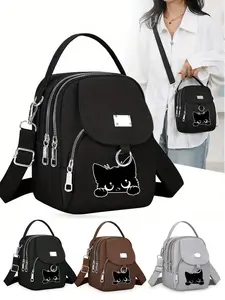 Women's Fashion Oxford Crossbody Bag, Cute Cat Print, Daily Versatile Accessory, Commuter Perfect Underarm Bag, Large Capacity