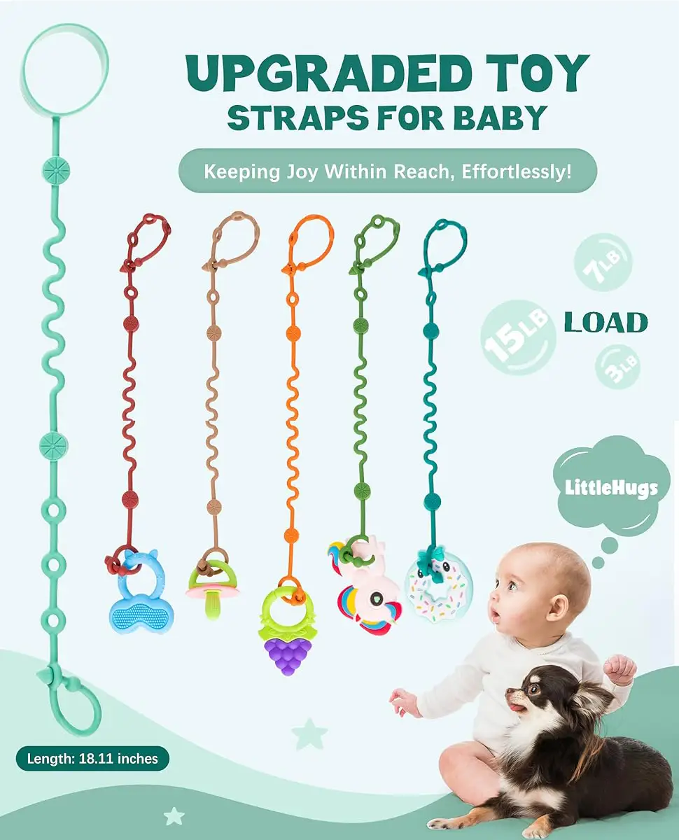 Toy Straps for Baby, 5/6pcs Adjustable Toy Holder for Stroller Accessories, Silicone Tether Pacifier Clip, No Throw Travel Essential Leash for High Ch