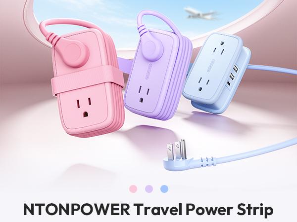 NTONPOWER Travel Essentials 7-in-1 Travel Power Strip with 4 Outlets, 2 USB-A & 1 USB-C, Cruise-Approved Flat Plug, 4ft Wrapped Extension Cord for Hotel, Dorm & Camping