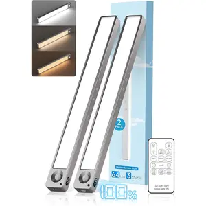 14.2inch Under Cabinet Lighting ,Rechargeable Motion Sensor Light Indoor,3 Colors Dimmable, Closet Lights with Remote,Under Counter Lights for Kitchen,Dark Gray 2Pack