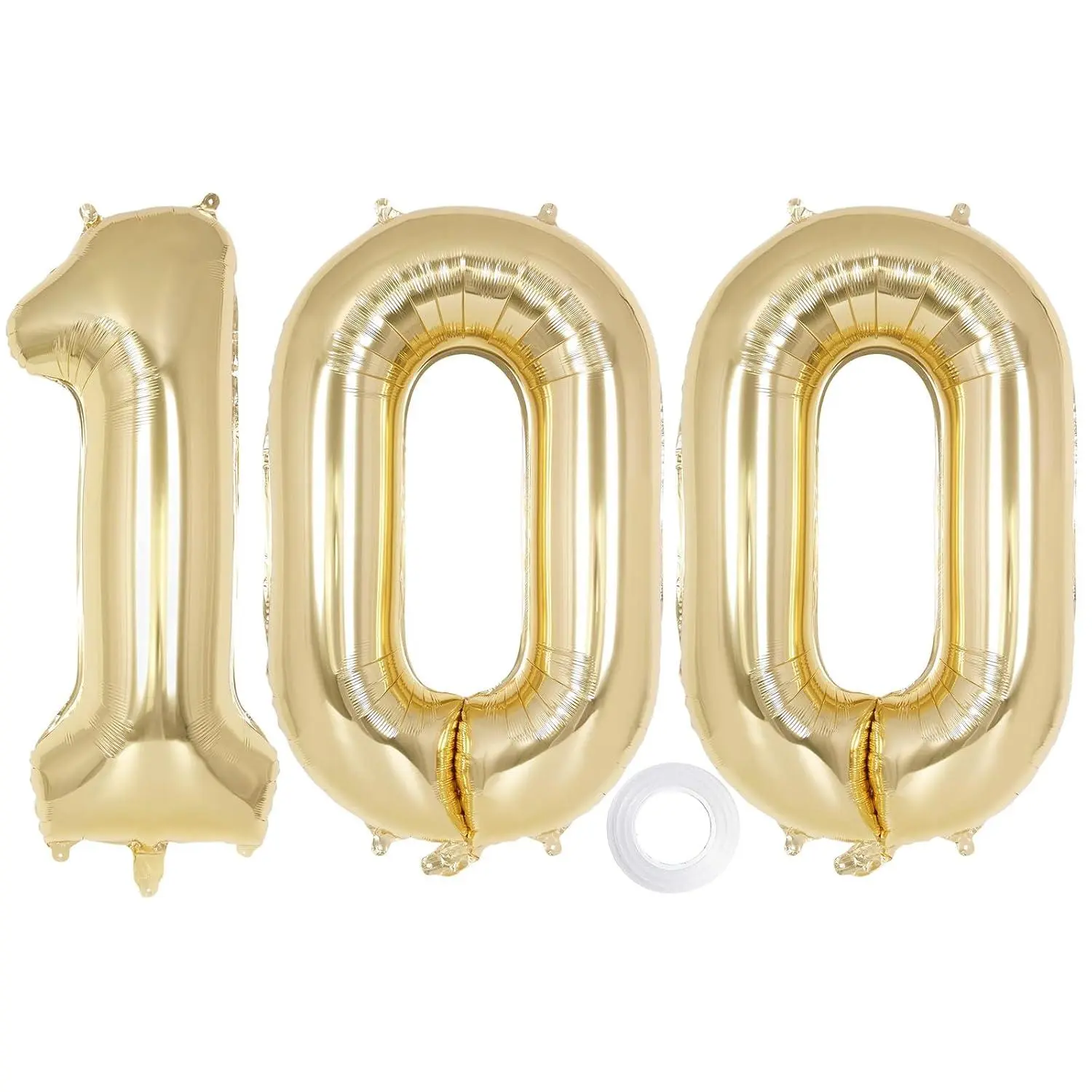 Champagne Gold Number 100 Balloon, 40 Inch Foil Number Balloons, 100Th Birthday Decorations, Giant Mylar Number 100 Balloons For 100 Years Old Birthday Party Anniversary Decorations (Champagne Gold)