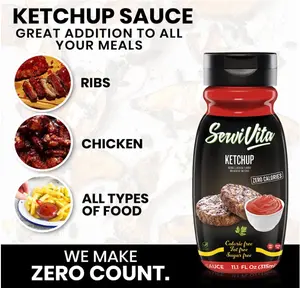 Sugar Free KETCHUP Sauce Zero Calories and Fat Free Ketchup, 10.6 FL OZ - No Sugar Ketchup Gluten-Free, Non-GMO, Vegan and Keto Friendly - ServiVita