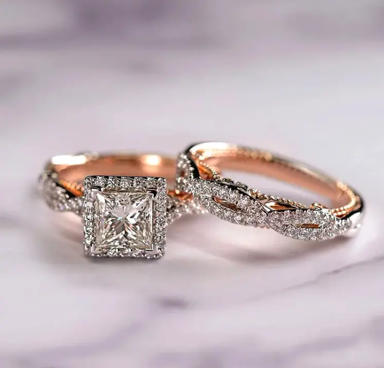 Women's Rhinestone Decorated Stackable Wedding & Engagement Ring Set, Artificial Gemstone Jewelry Accessory, Rhinestone Decorated Ring, Stackable Engagement Ring