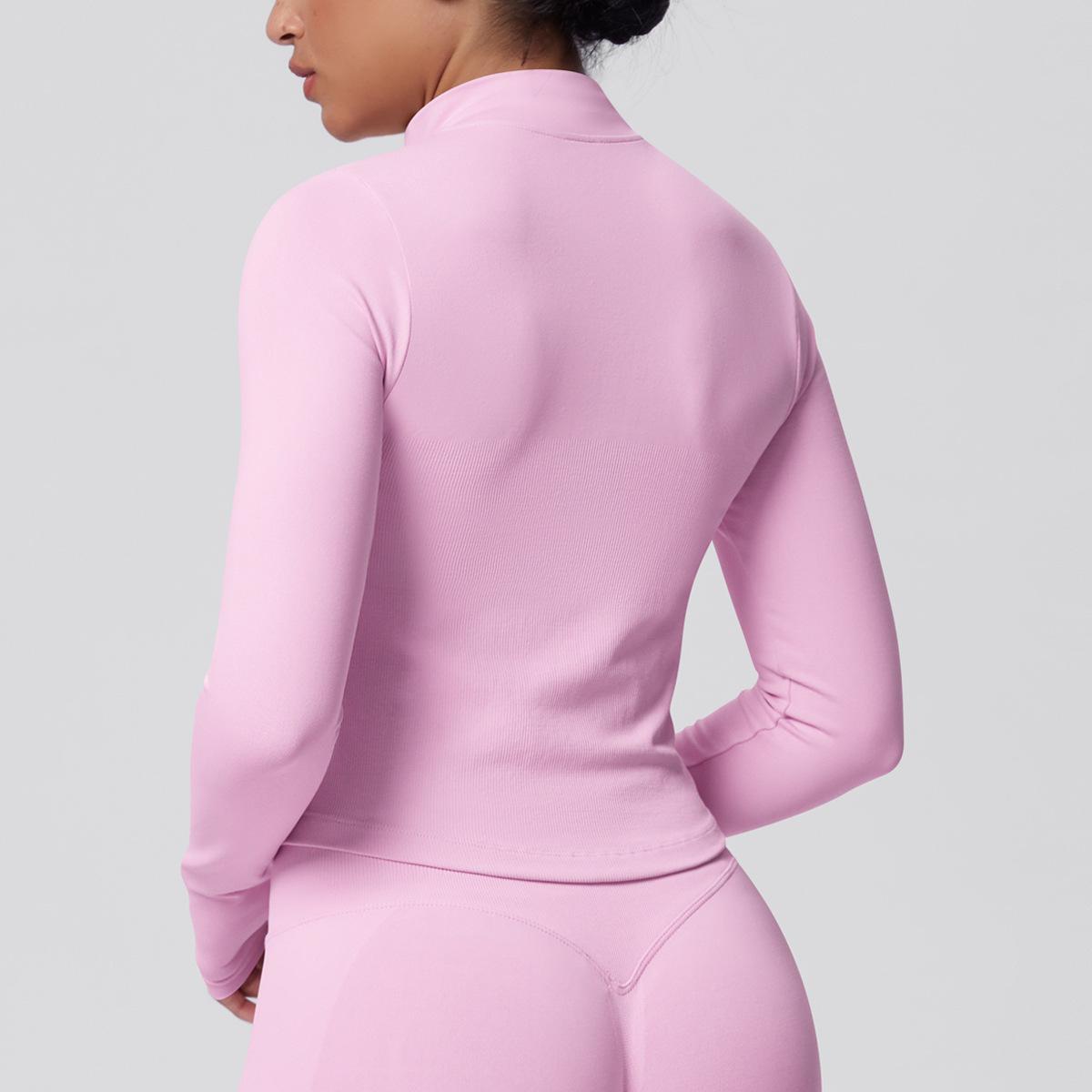 Women's Ribbed Cropped Yoga Jacket, Breathable Long Sleeve Zip-Up Compression Activewear with Thumb Holes for Gym & Running, Plus Size, Female, Large, Normal Type, Thumbhole Cuff, Tight, Slim-Fitting, Stretchable, Thumbholes, Slim Fit, Stretch Fabric